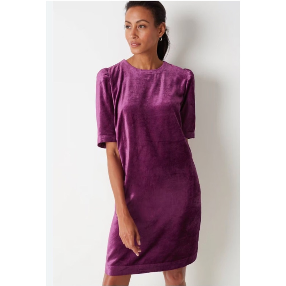 J. Jill Puff Sleeve Velvet Dress In Sugarbeet Size L  Purple EUC